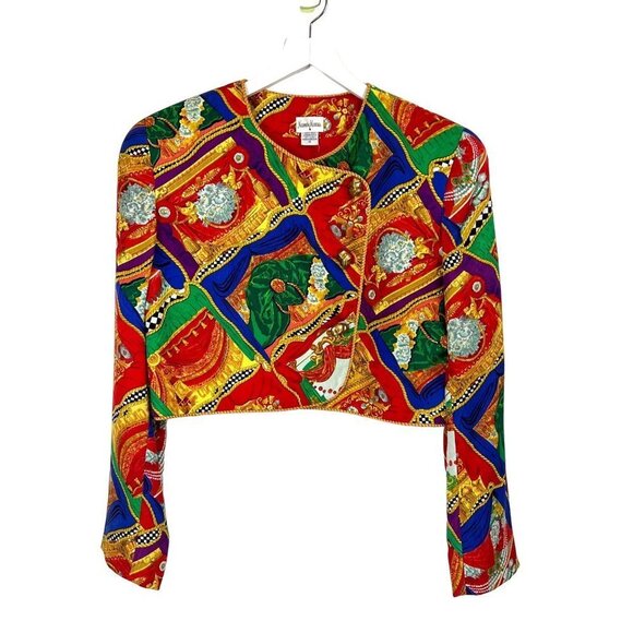 Neiman Marcus Jacket Women Size 12 Multi Baroque Printed 80"s Silk DB Vintage - Picture 1 of 5